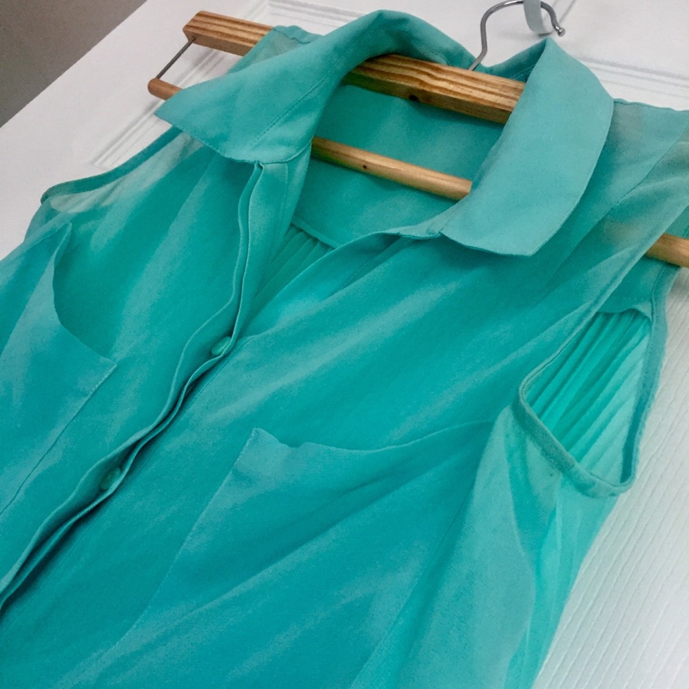 Light Blue BCBGMaxAzria Pleated Blouse